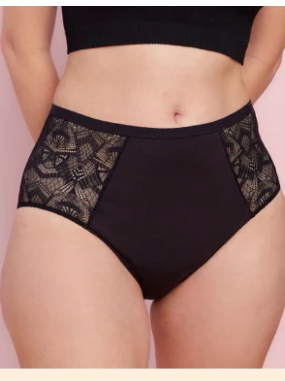 NIB- High-Waist Black Lace Panel Briefs-XS Navy